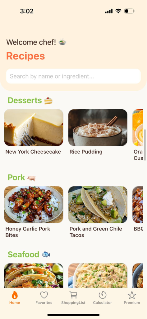 Instapot app - Homepage of the Instapot app featuring recipe categories and a search bar