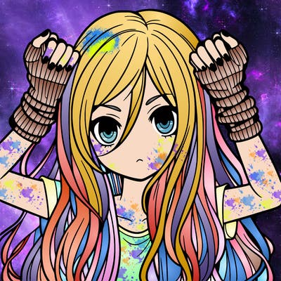 long haired girl with fingerless gloves