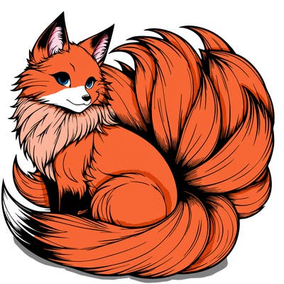 realistic detailed 9 tailed anime fox