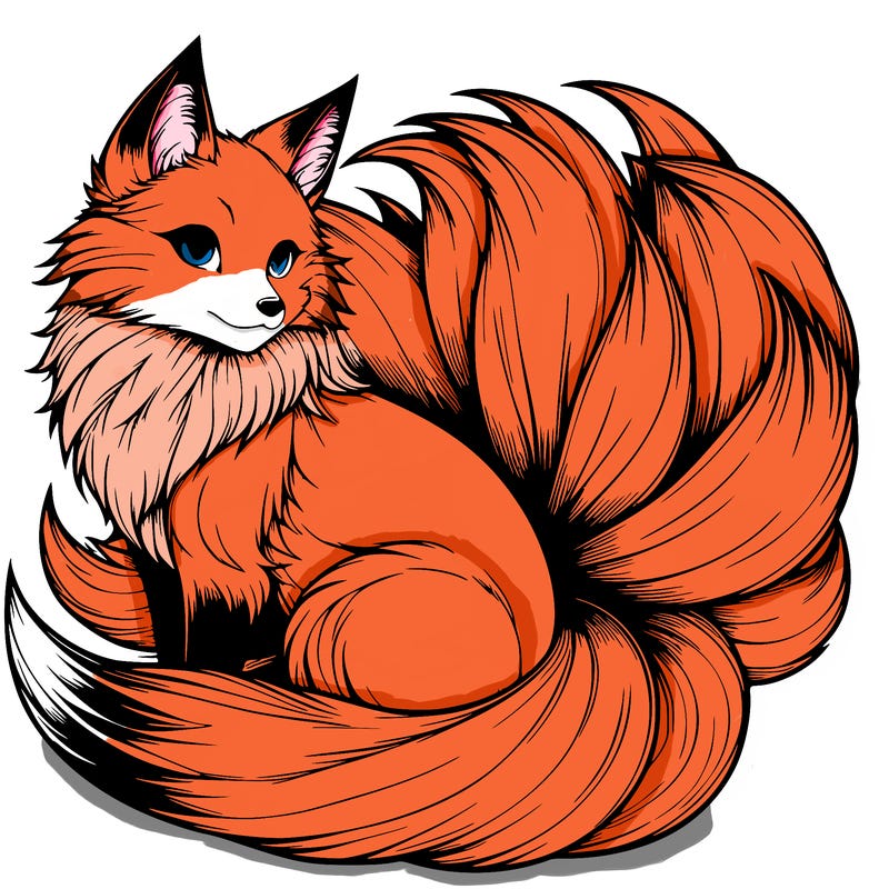 realistic detailed 9 tailed anime fox