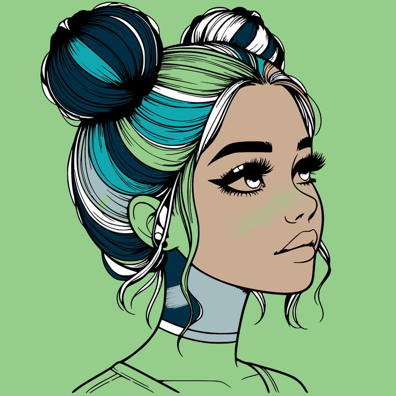 realistic girl with buns on the top of her head