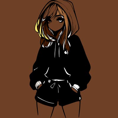 realistic girl in shorts and hoodie