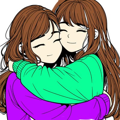 realistic two girls hugging