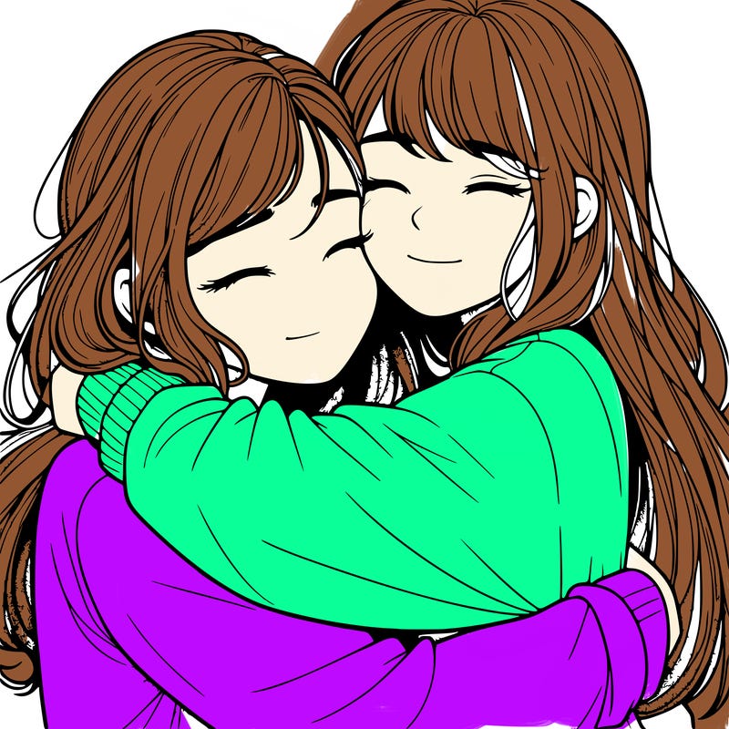 realistic two girls hugging