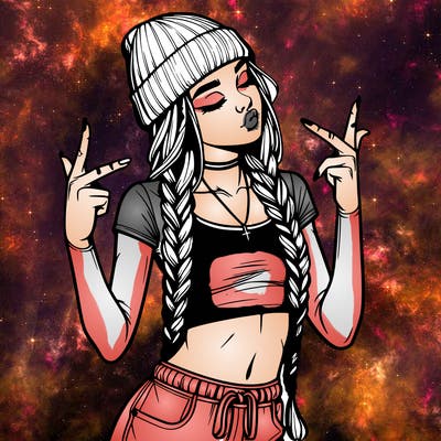 realistic teenage girl with braids and a beanie and crop top doing 🫶🏼