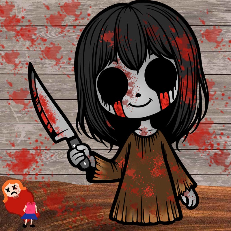 creepy girl with knife