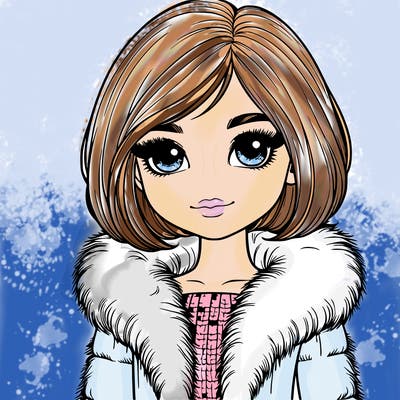 realistic girl wearing a fur lined dress