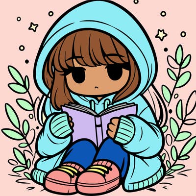 girl in oversized hoodie reading a book