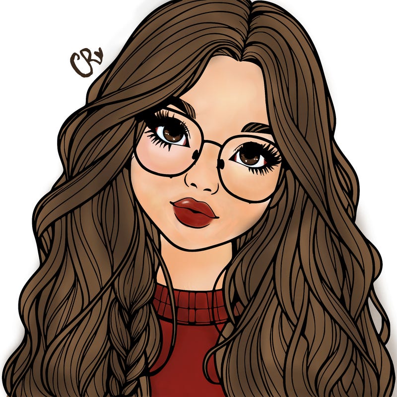 girl with long hair and freckles and glasses realistic