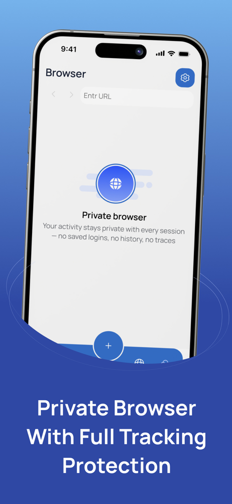 Écran d'iPhone montrant la fonction de navigateur privé avec protection contre le suivi dans l'application Authenticator