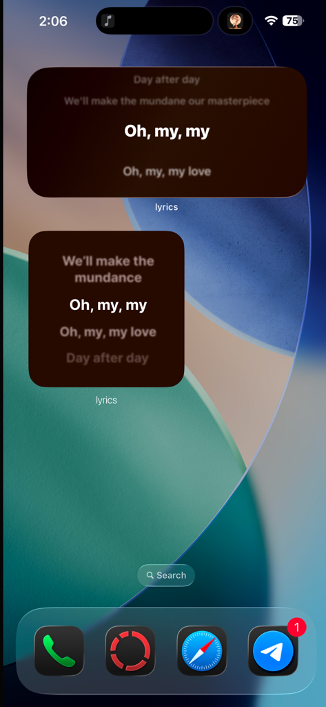 iPhone home screen with aesthetic music lyric widgets from the Dynamic Lyrics app