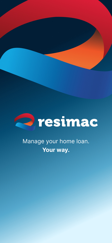 Resimac app intro screen with logo and text Manage your home loan Your way