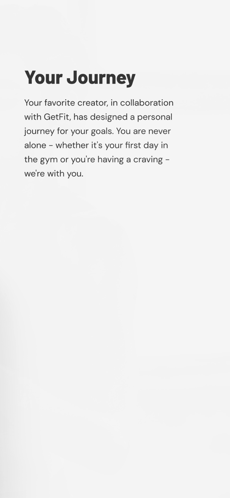 GetFit Training App - A description from the GetFit Training App detailing a creator-led personal fitness journey for users.