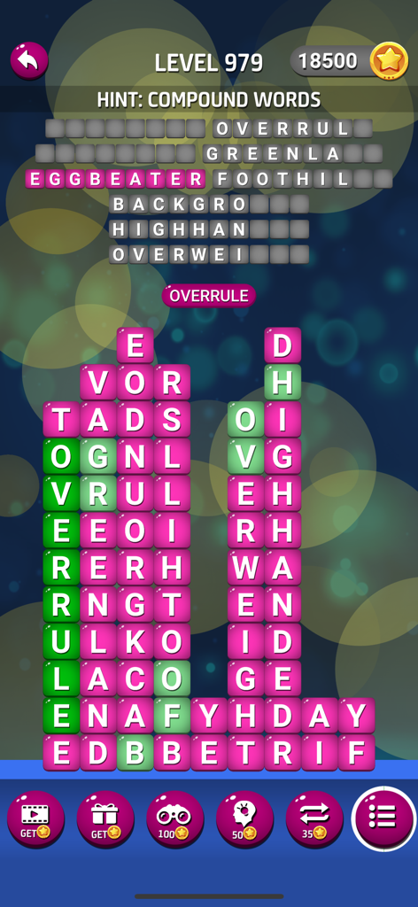Word Streak: Play Daily Puzzle - Ein Gameplay-Screenshot von Word Streak, der ein Wortsuchrätsel mit zusammengesetzten Wörtern und rosa Buchstabenkacheln zeigt