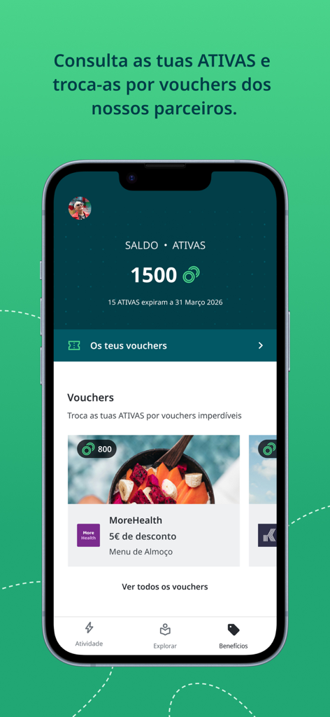 Apptiva - Apptiva app screen showing activity points balance and available partner rewards