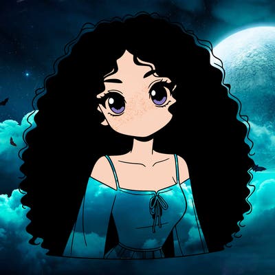 a black anime girl with long afro hair
