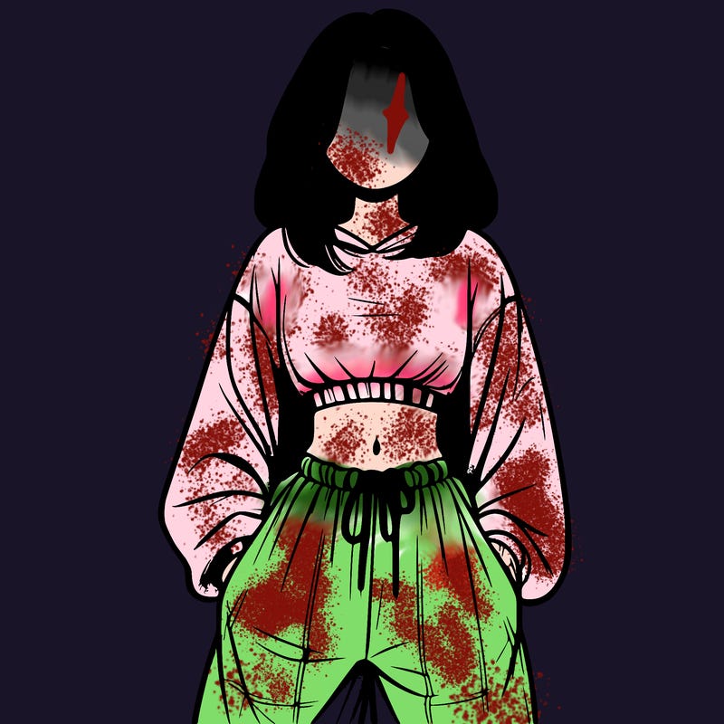 realistic girl faceless with baggy pants and a crop top