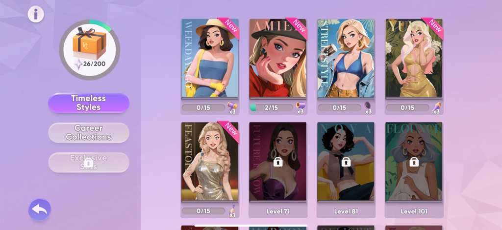 Hollywood Crush - Una galería de diversos estilos de moda y colecciones de atuendos en el juego móvil Hollywood Crush