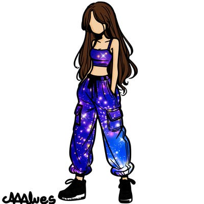 girl in baggy pants crop top and long hair