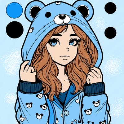 realistic girl in a animal pjs hoodie