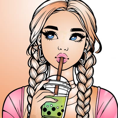realistic girl with braided hair drinking boba