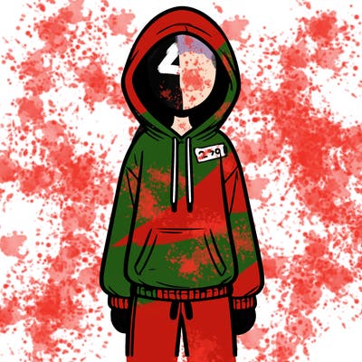 faceless girl in a tracksuit with a hood on and no hair