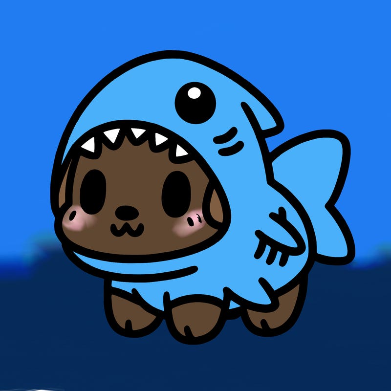 cute dog wearing a shark costume