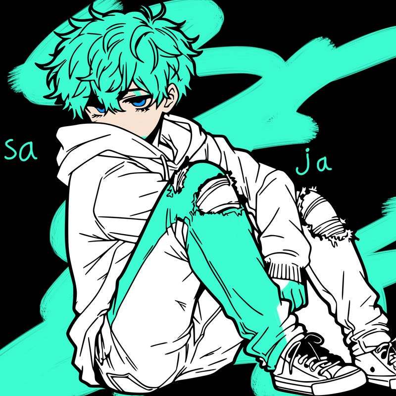 a male hoddie ripped jeans messy hair anime