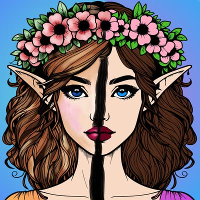 realistic female elf with flower crown