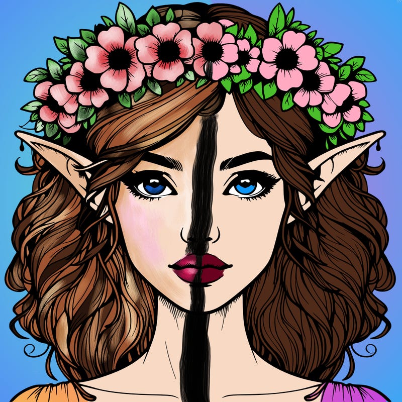 realistic female elf with flower crown
