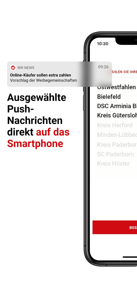 NW News - Un smartphone affichant une notification push pour les nouvelles locales de l'application NW News.