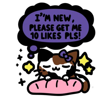 kitty taking a nap dream talking and saying "i'm new, please get me at least 10 likes pls!!"