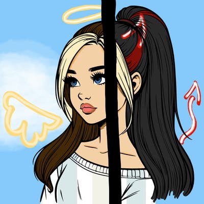 realistic girl with a high ponytail