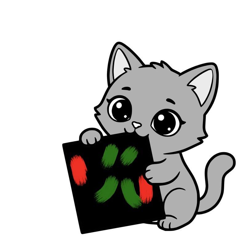 a small cat with a blank sheet of paper in its hand. the cat is sooooooo cute!