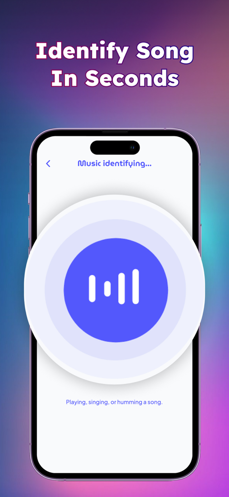 Interface of the Song Recognition app showing music identification through humming or singing