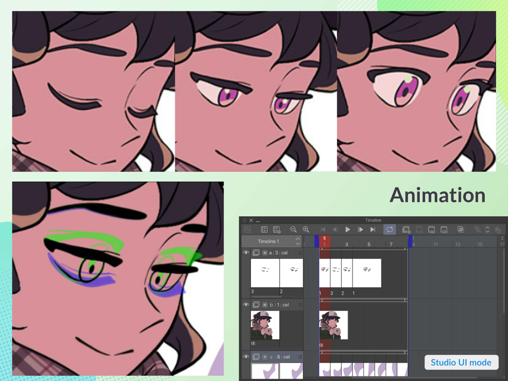 Clip Studio Paint - Professional animation timeline and character frames in Clip Studio Paint showing the onion skinning feature