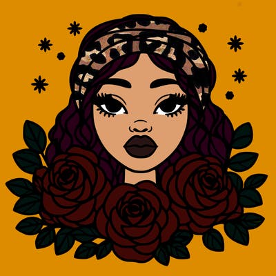 black woman portrait surrounded by roses