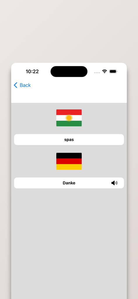 Kurdisch-Deutsch Wörterbuch - Kurdish to German translation of spas to danke with audio button