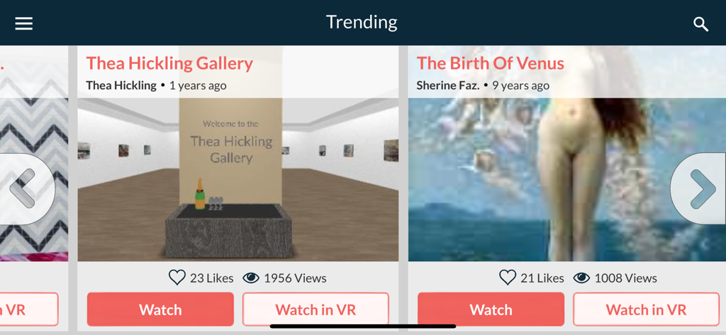 Artsteps - Galeries d'art virtuelles tendances et expositions 3D affichées sur l'interface de l'application mobile Artsteps.