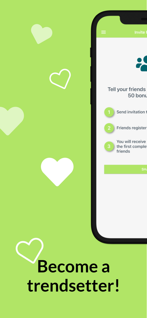Interfaz de la aplicación Marketagent que muestra el programa de referidos para invitar a amigos y ganar puntos de bonificación.