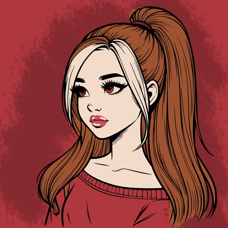 realistic girl with a high ponytail