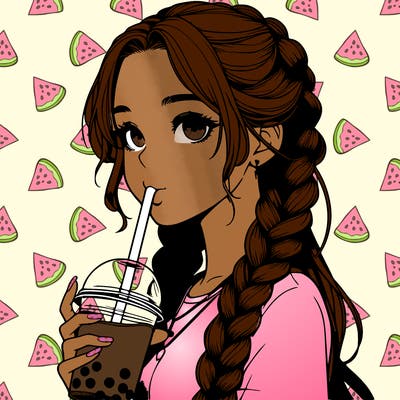 realistic girl with braided hair drinking boba