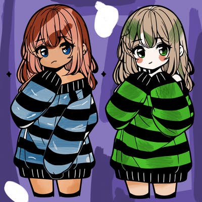 anime girl in a striped oversized sweater