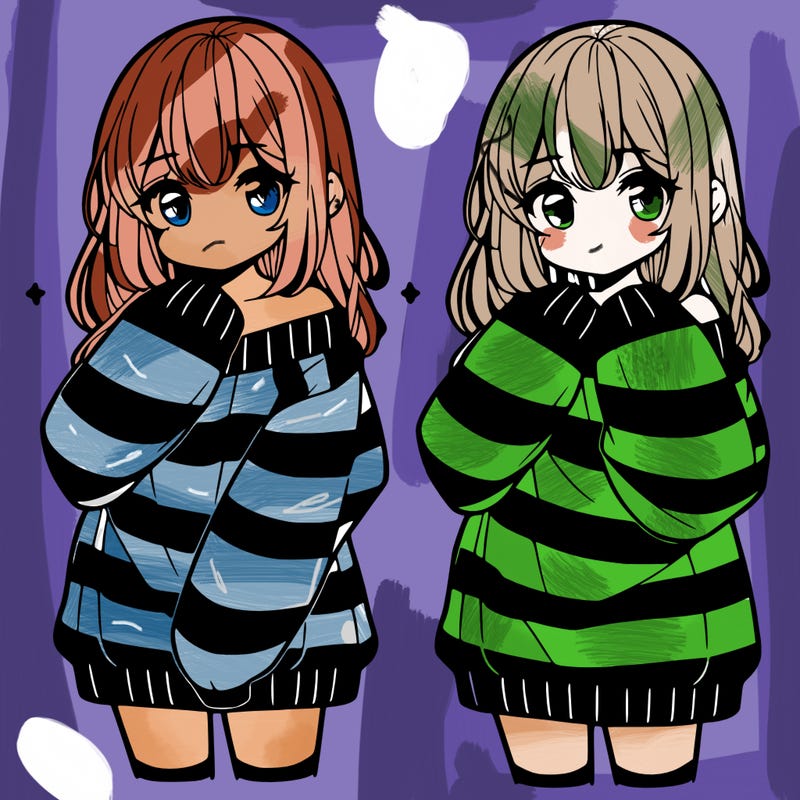 anime girl in a striped oversized sweater