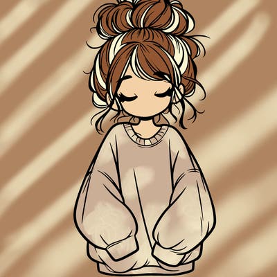 girl with baggy sweatshirt and messy bun