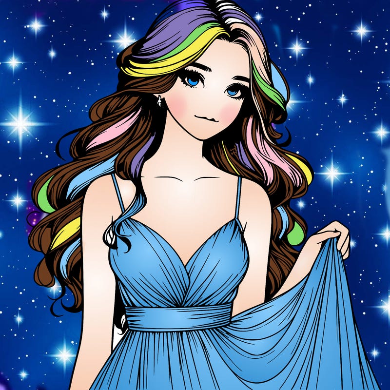 realistic girl in flowy silky prom dress