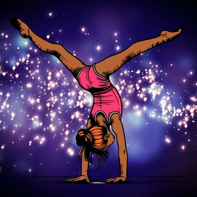 realistic gymnastic hand stand girl in four splits