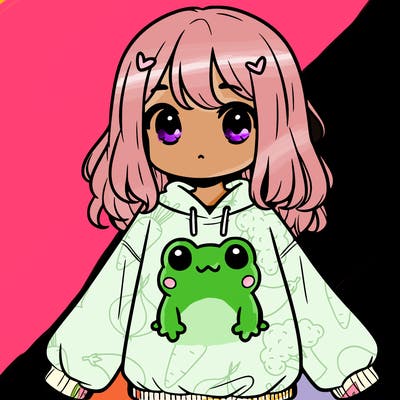 girl wearing frogging sweatshirt