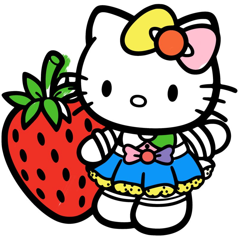 hello kitty dressed as a strawberry