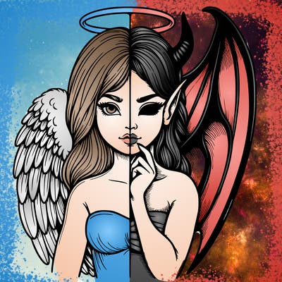 realistic angel half demon